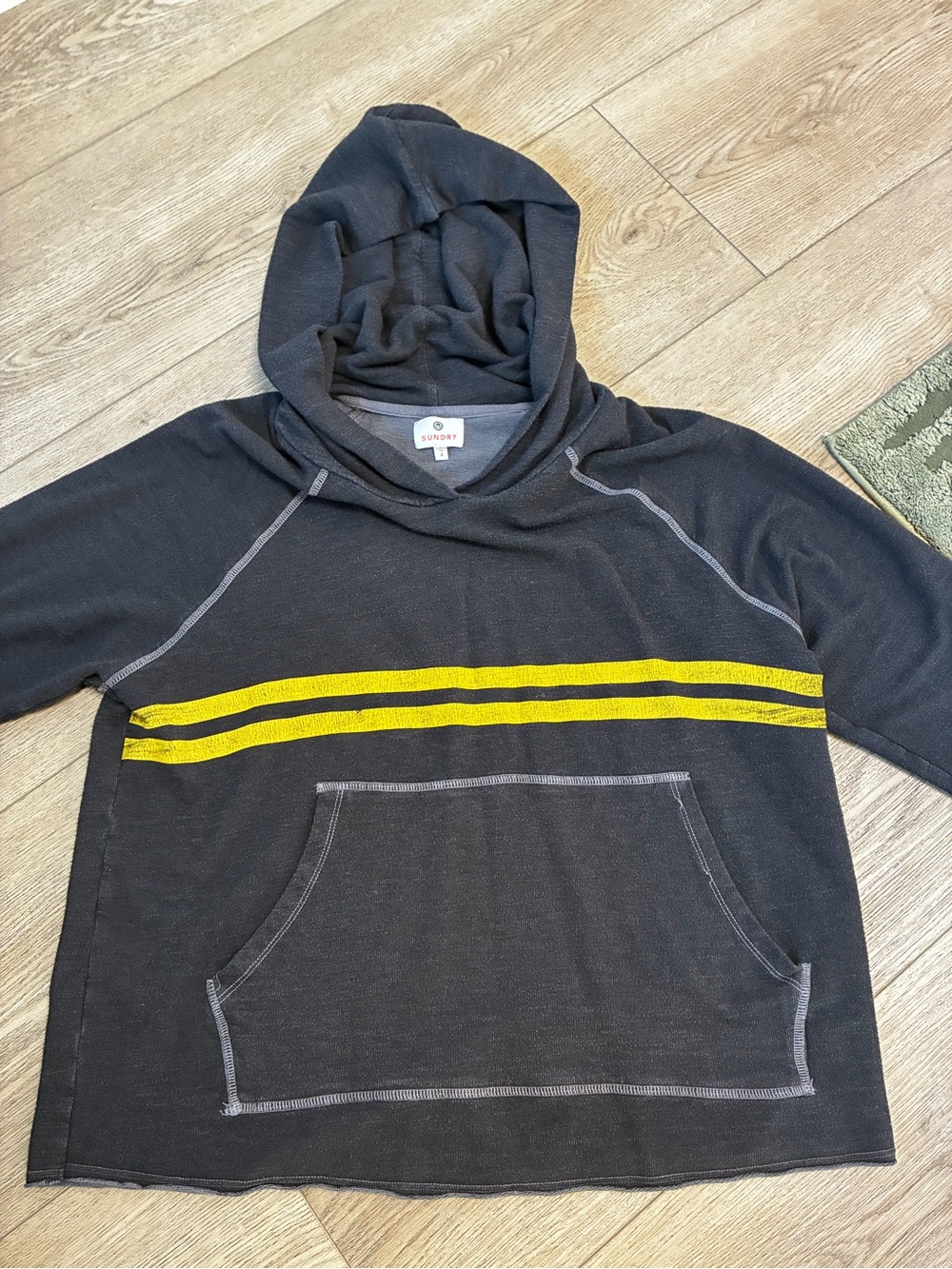 Sundry Black Hoodie with Yellow Stripes